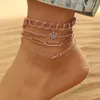 Anklets Fashion Multilayer Heart Anklet Set Clear Rhinestone Wholesale Jewelry For Women Beach Barefoot Leg Chain 1Set