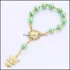 Link Chain Link Cattolico Religioso Vetro Perle Perline Croce Rosario Bracciali Angelo Gesù San Battesimo Coroncina Braclet Per Ragazza Jewe Dhlei