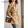 Kvinnors dikerockar Vimly Short Trench Coat for Women Autumn Winter Korean Fashion Lapel Double Breasted Jacket med Belt Elegant Female V1668 230130