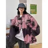 Kvinnorjackor Deeptown Harajuku Black Tie Dye Denim Women Korean Streetwear Oversize Pink Cargo Jacket Chic Vintage Loose Coat Female