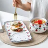 Piatti Colazione giapponese Separazione Set di stoviglie in ceramica Piatto da pranzo dipinto a mano Ciotola di farina d'avena per uso domestico Vassoio per tazza di latte 2 pezzi / set