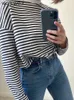 Women's TShirt WOTWOY Early Autumn Long Sleeve Striped Tshirt Women Casual Cotton Loose Basic Tee Shirt Female Cozy Soft Tops Harajuku 2023 230206