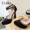 Sexy Pointed to Strange High Heels Platform Sandals Women Fashion Rhinestone Ankle Strap Summer Party Dress Shoes 0129