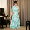 Abbigliamento etnico Qipao manica corta Fiori di stampa estiva a metà lunghezza Lady mandarin vestito cinese in stile matrimonio vestidos