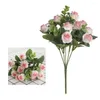 Decorative Flowers 5 Forks 11 Heads Rose Pink Silk Bouquet Fake Home Wedding Decor Accessories Faux Grass Party Fall