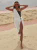 Casual Dresses Hollow Out Women Midi Beach Dress White One Shoulder Sleeveless Summer Y2K Sexy BodyCon Party Nightclub 230130