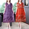 Casual Dresses Purple Embroidery Floral Mesh Vneck Sexig Midi Summer Boho Fashion Light Beach Dres Korean Elegant Loose 230130