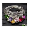 Bangle Fashion Usa Crystal Birthstone Pendant Charm Bracelet Expandable Wire Adjustable For Women Men Lucky Jewelry Fit Brithday Gif Dhx3N