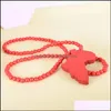 Pendant Necklaces Couple African Map Necklace Wooden Red Carved Hemu Bead Hiphop Drop Delivery Jewelry Pendants Dh27F