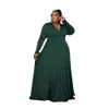 Plus la taille Robes Sexy Couleur Unie Col En V À Manches Longues Élégant Lâche Maxi Soirée De Mode Taille Haute Taille Femmes Vêtements En Gros 230130