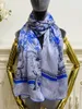 Langer Schal für Damen, doppellagiges Design, Blumen, 100 % Seide, Schals, Größe 170 cm - 62 cm
