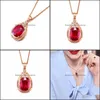 Pendant Necklaces Fashion Rose Gold Inlaid Imitation Natural Colored Rubellite Gemstone Zircon Clavicle Necklace Ladies High Jewelry Dh3Zk