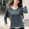 Women's TShirt TuangBiang Autumn Women Asymmetrical Hem Bamboo Cotton Burgundy Loose Tshirt Korean Crossed 2023 Long Sleeve Winter Tops 230130