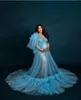 Blue One Shoulder Maternity Dress for Photo Shoot Sweep Train Mesh Tulle Prom Dresses Women's Evening Party vestido de novia