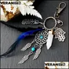 Portachiavi Dream Catcher Portachiavi Piuma blu Nappa Hamsa Mano Malocchio Portachiavi per auto da parete Hanging Decor Amet Gioielli Boho Drop D Dh84X