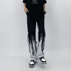 Jeans masculinos Men High Street Hip Hop Contraste Color Tassel Roupas de moda coreana solta calças Y2K
