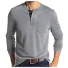 Męskie swetry Stylowe pullover TOP MEN T-shirt Owwrotne dno koszulki Długie rękawy Buttons Crew Szyja