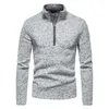 Herrtröjor 2023 Spring Men's Sweater Zipper Design Solid Basic Men High Collar Bottomed Shirt Hoppare Stickade