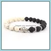 Beaded Strands Pretty Lava Stone Bracelts 8Mm Imported White Turquoise Chic Bracelets Black Volcanic Beads Buddha Head Bracelet Dro Dhnpd