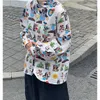 Damesblouses cartoon shirts bloem geprinte losse zomer top mouw harajuku streetwear studenten vintage retro femme shirt