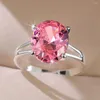 ウェディングリングHuitan Fashion Oval/Water Drop/Love Cubic Zirconia Pink Women Temperament Sweet Lady's Finger Accessories Jewelry