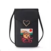 Avondtassen vrouwen mobiele telefoon schoudertas messenger hang schattige monster print nek munt portemonnee verticale handtas mini crossbody zak