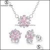 Örhängen halsband körsbärsblomma smycken set elegans sakura blomma hänge stud för brudtärna uppsättningar gåva droppleverans dh8q5