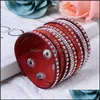 Bedelarmbanden armband voor vrouwen glanzende mtilayer lederen strass kristallen knoppen wit /zwart /blauwe druppel levering sieraden dhir5