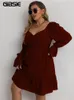 Plus size Dresses GIBSIE Sweetheart Neck Ruched Solid Mini Dress Size 4XL Women Spring Summer Long Sleeve Elegant Ruffle Hem ALine 230130