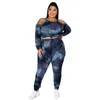 Women's Plus Size Tracksuits 5xl Clothing for Women Off Shoulder Long Sleeve Top and Pants Sets Tie Dye Two Piece Outfits Wholesale Drop 230130