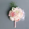 Dekorativa blommor 4 Färg för att plocka upp rödrosa lila man boutonniere brudgummen brudgum Silk rosblomma bröllop brudflickor handled corsage