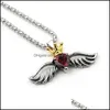 Pendant Necklaces Beauty Queen Crown Charm Collier Stainless Steel Chain Cz Love Heart Angel Wing Necklace Women Dh Drop Delivery Je Dh7Ob