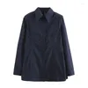 Women's Blouses Lapel Navy Blue Crisp Long-sleeved Cotton Shirt Slim Fit Casual Fashion Top Women