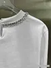 Kadın T-Shirt Tasarımcısı 2023 Kadın Giyim Üstleri Tees Boyun Bandı Kristal Neckla Dekoratif Mektup Kısa Uzun Kol T İnce Şık Mizaç Üst F86Z