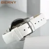 Armbandsur Berny Women's Watch Japan Quartz Movement Ladies Calender Window Leather Strap Wristwatch Clock för Woman Casual Waterproof