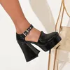 Dress Shoes Ochanmeb Big Plus Women Chunky High Heel Pumps Thick Platform Ladies Strap Buckle Black Pink Sky Blue High-heeled Footwear