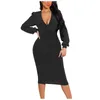 Casual Dresses Sexy Sequined Sheath Party Dress Women Bodycon Ruched Short Prom Long Sleeve Deep V Neck Sparkly Black Club Vestidos