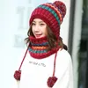 Beanies Beanie/Kafatası Kapakları Yüksek Kalite 2023 Tatlı Çizgiler Top Örme Kapa Scarf Hat 2 PC Set Kış Kızları Kadın Beanie Balaclava Kalın