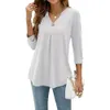 Women's Tshirt Fallwinter Clothing 34 Sleeve V Neck Patsded Pleated Top Solid Color Loose Pullover Fashion Shirts 230130