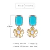 Dangle Earrings Blue Glass Stone Drop Brass Gold Color Flowers Charming Women Fashion Jewelry Romantic Gift Accessory