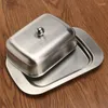 Plates Kitchen Butter Dish Box Container Cheese Plate Storage Keeper Tray With Lid Stainless Steel Boxes