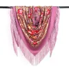 Foulards Triangle écharpe hiver thermique russe rétro impression pour femmes luxe gland foulard Floral chaud épaissi châle Bandana