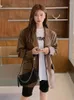 Kvinnors kostymer varumärke koreansk stil pu läder blazer jacka för kvinnor enstaka med hylsa hem zip stängning lady ytterkläder