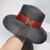 Wide Brim Hats Elegant Summer Hat Flat Top Straw Female M Letter Sun Beach Shade Silver Wire Big Fashion For Women 2023