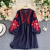 Bohemian Chic Flower Brodery Lace Up Dress O-Neck Elegant Femme Vestidos 2023 mode Nya panelerade klänningar kvinnor 2023