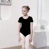 Stage Draag hoogwaardige snelle levering kinderen meisjes kinderen schattige korte mouw katoen roze zwarte ballet dance maillotards