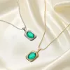 Pendant Necklaces Wholesale 14k Gold Silver Jewelry Square Gemstone Stainless Steel Emerald Zircon NecklacePendant