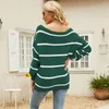 Suéteres femininos outono e inverno 2023 suéter feminino moda manga longa listra ombro a ombro malha decote reto pulôver tops