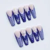 False Nails 24st Christmas Fake Long Coffin Ballerina Snowflake French Glitter Full Cover Press On DIY Manicure Nail Tips