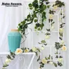 Dekorativa blommor 2m Simulerad Rose Vine Indoor Tak Goor Wedding Wreath Arch Plant Flower Wall Bakgrund Dekoration Tyg Fake String